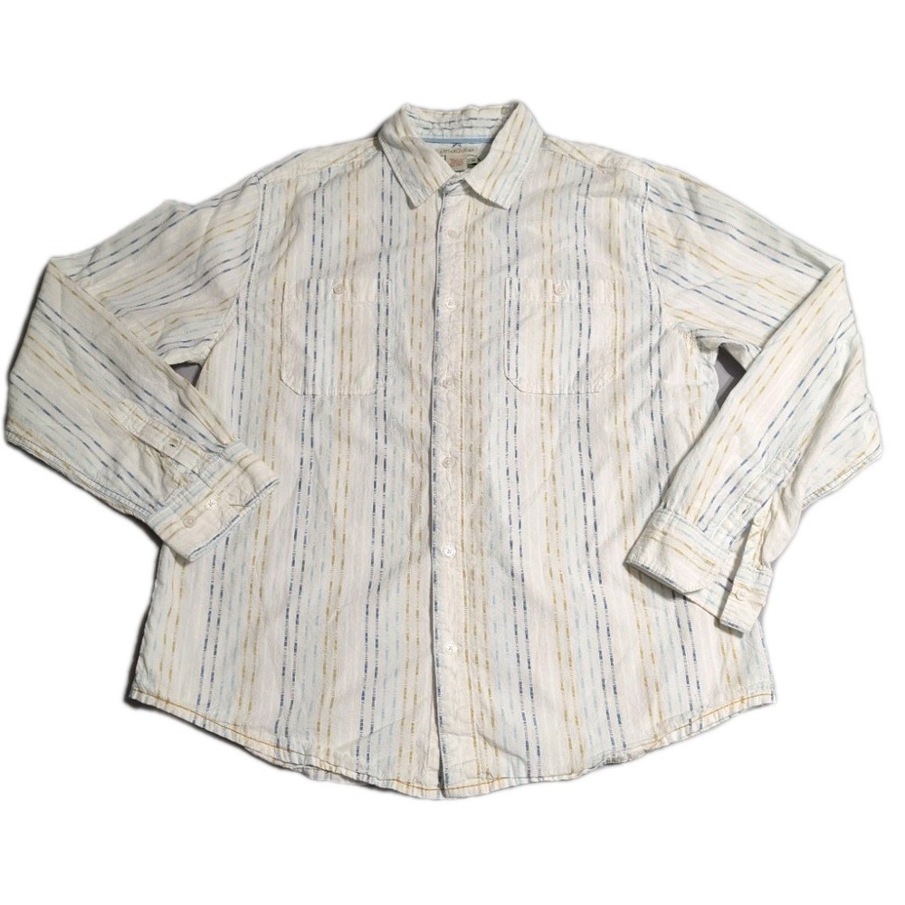 Carbon2Cobalt Mens Medium Stripe Button Front Shirt Long Sleeve Cotton‎ Casual